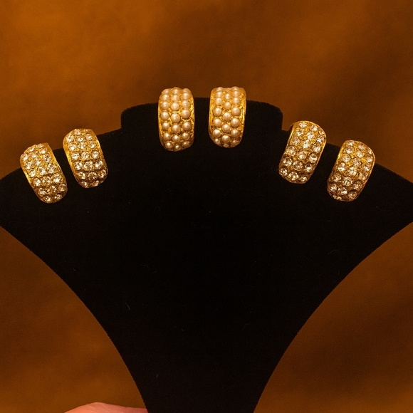 ✨ Vintage E. Pearl Signed Hugger Earrings – Lot of 3 Pairs - Picture 2 of 12